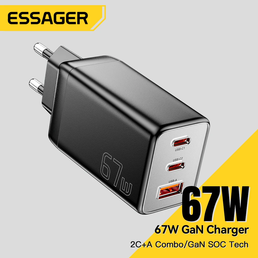 

Essager GaN USB Type C Зарядное устройство 67 Вт 45 Вт 33 Вт KR EU Plug Быстрая зарядка для Samsung iPhone 16 15 14 Pro Huawei Телефон Ноутбук Зарядные устройства