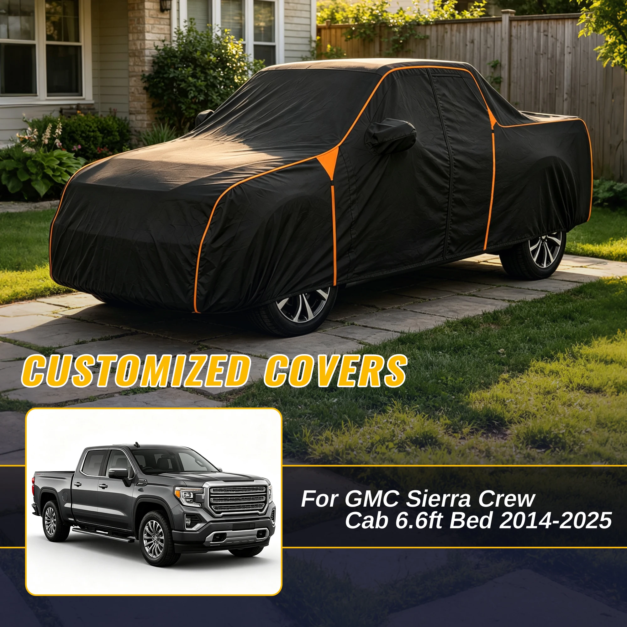 X Autohaux Waterproof 210D-PU Oxford Car Cover for GMC for Sierra Crew Cab 6.6ft Bed 14-25
