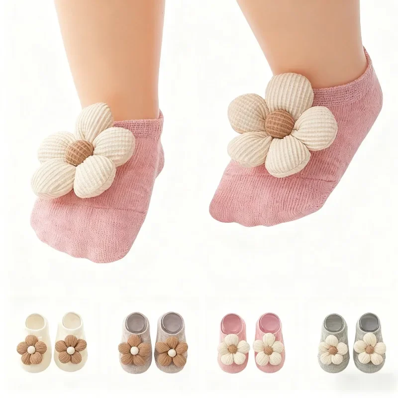 

Baby Girl No Show Socks with 3D Flower Applique Soft Cotton Non Slip Infant Socks Cute Casual Ankle Socks for Toddlers