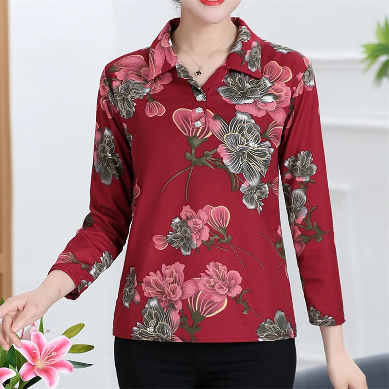 Vintage Printed Lapel Button Long Sleeve Floral Blouses Women\'s Clothing 2024 Autumn New Loose All-match Tops Office Lady Shirts