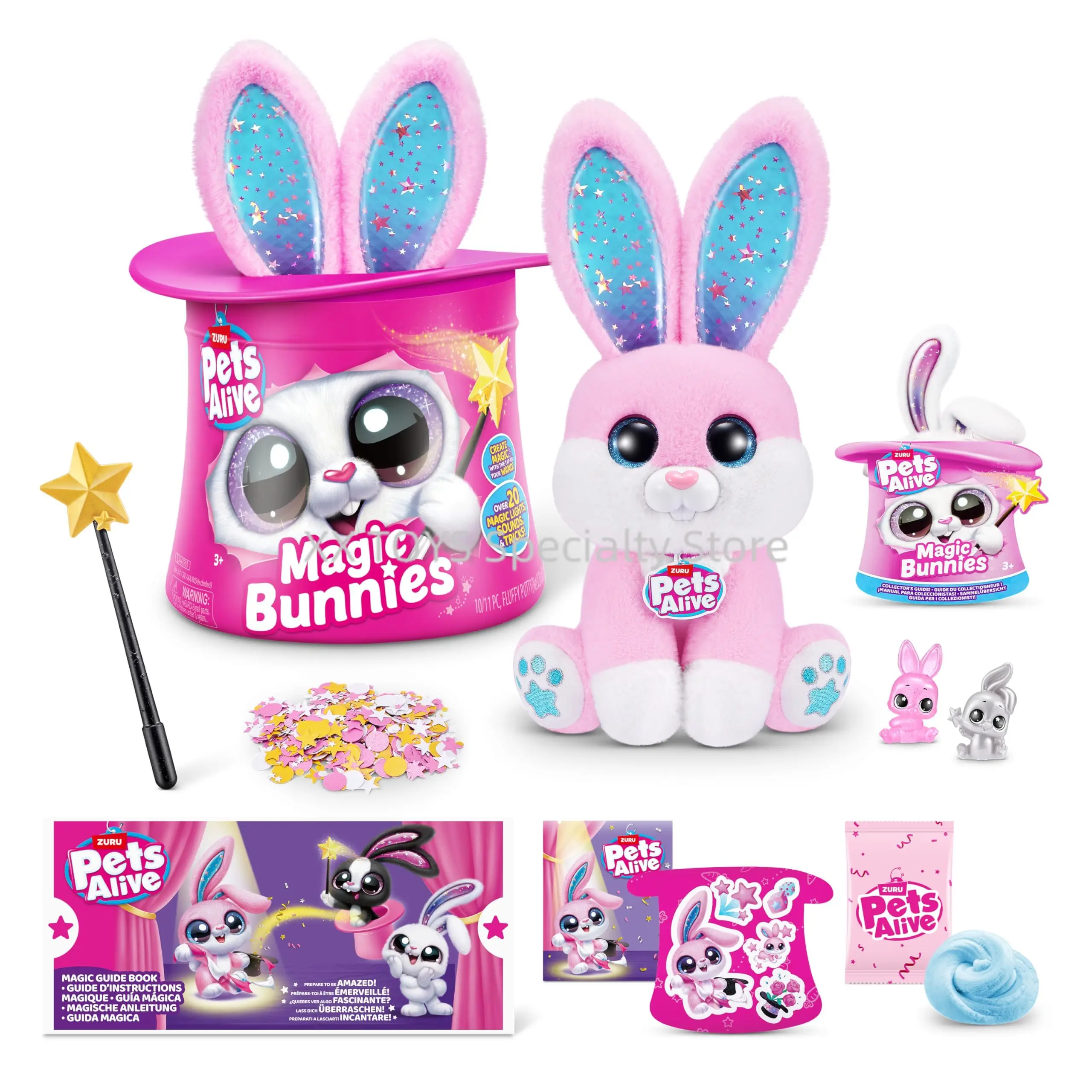 Zuru Pets Alive Magic Bunnies 전자 플러시 장난감 깜짝 대화 형 마술 장난감 토끼 플러시 인형 소녀 생일 선물