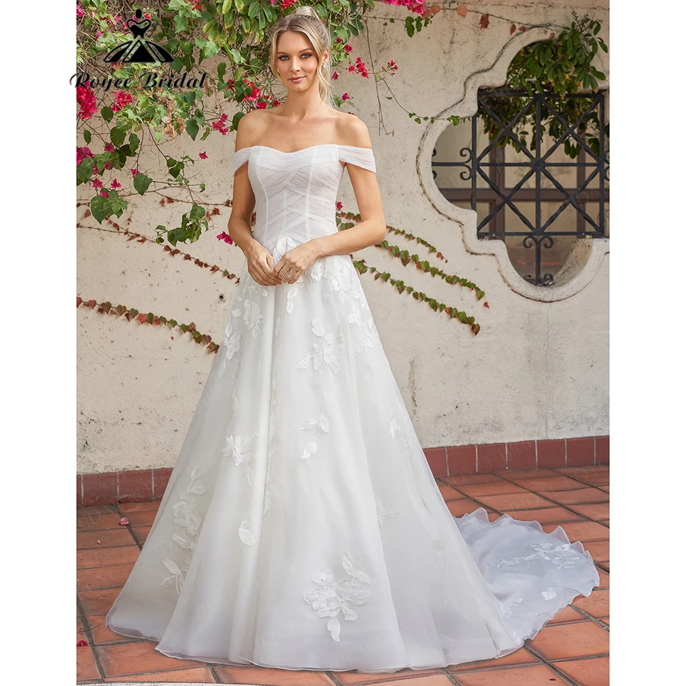 

Roycebridal 2025 New Lace Applique Tulle A Line Wedding Dress Off Shoulder Sweep Trian Bridal Gowns Customized Suknia Ślubna