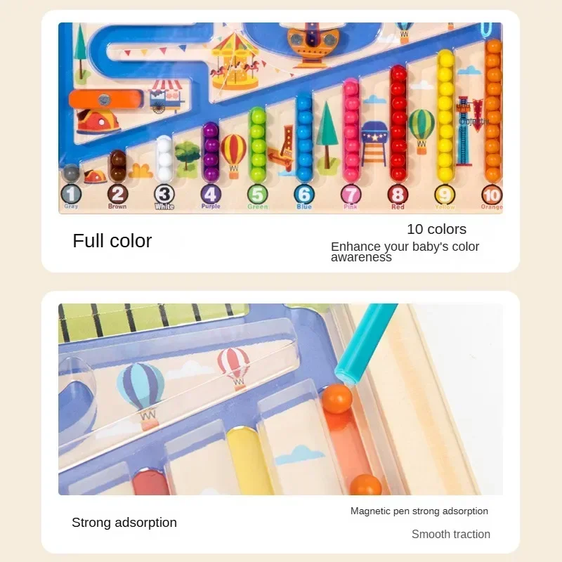 Juegos de clasificación de colores magnéticos Montessori, tablero de laberinto, bolígrafo, juegos de cuentas móviles, Control de madera, juego sensorial, juguetes educativos para niños