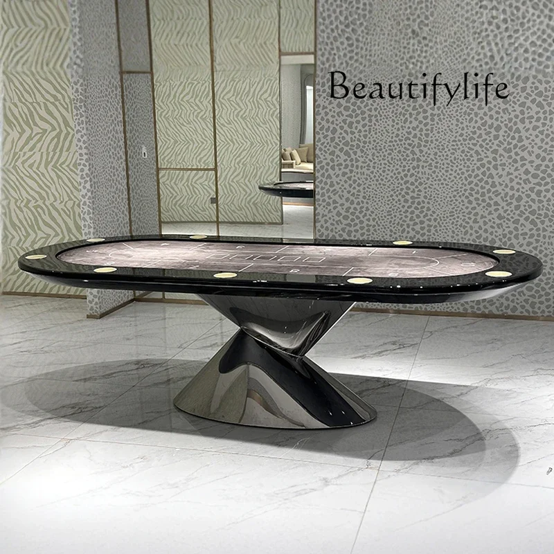 J High-end Poker Table Chess Room Texas Oval Playing Cards Special Light Luxury Villa Entertainment Chip Table