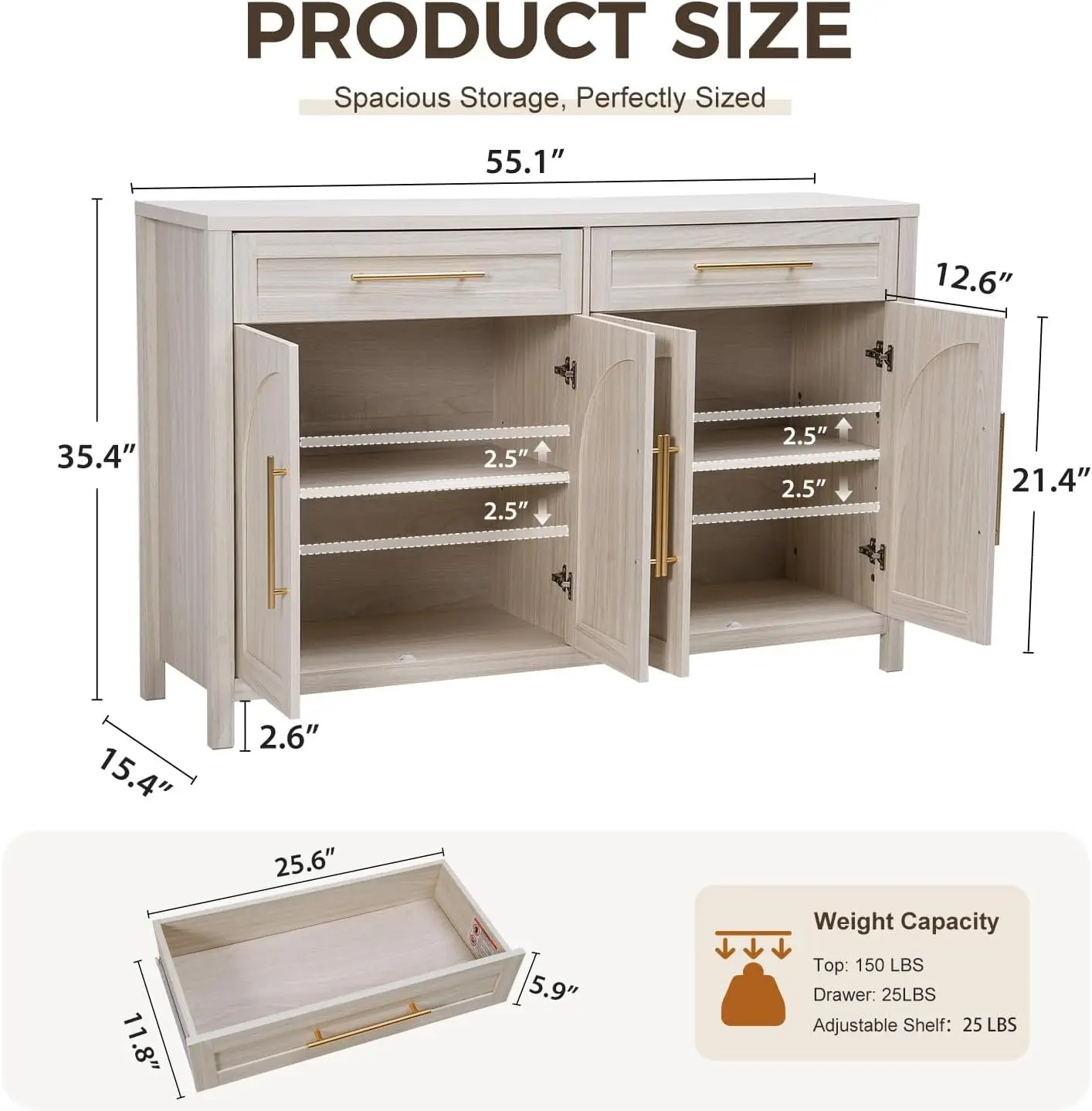 Buffet Cabinet with Storage & Adjustable Shelf Modern Sideboard with Drawer | Accent Small Cabinet with Doors Wood, Customized