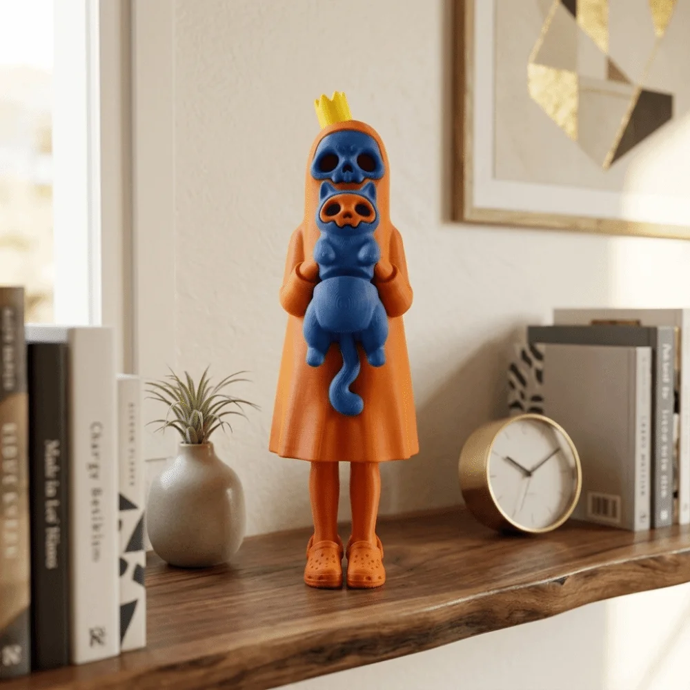 3D Printed Ghost Cat Figurine Movable Limbs Spooky Cute Halloween Decor Adjustable Pose Holiday Display Ornament Desktops
