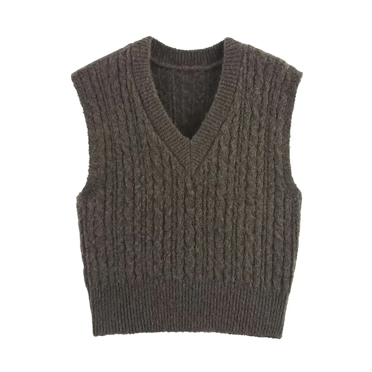 

Autumn Women's Knitted Sweater V-Neck Vest Fashionable Female Outerwear Vest Fried Dough Twist Waist Top Sleeveless Pullover
