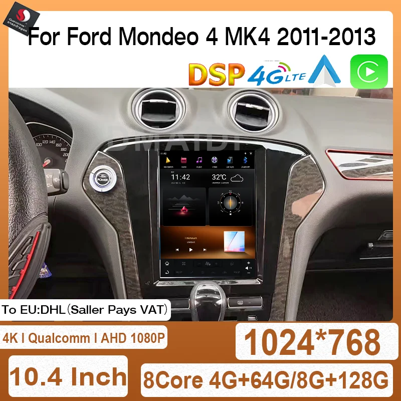 

For Ford Mondeo 4 MK4 2011-2013 10.4" Snapdragon 665 Android 11Tesla Style Car Radio Multimedia Video Player GPS Navigation 128G