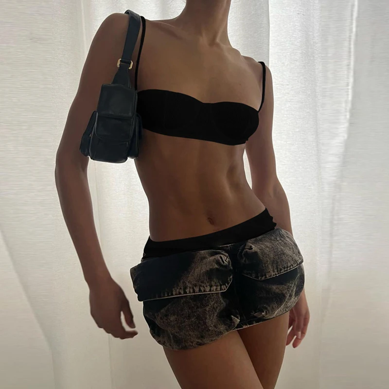 ZHOUXU Women Sexy Bra Shorts Suit Summer Streetwear New Fashion Sexy Hottie Girl Suspender Top Slim Fit Shorts Sets Solid Color