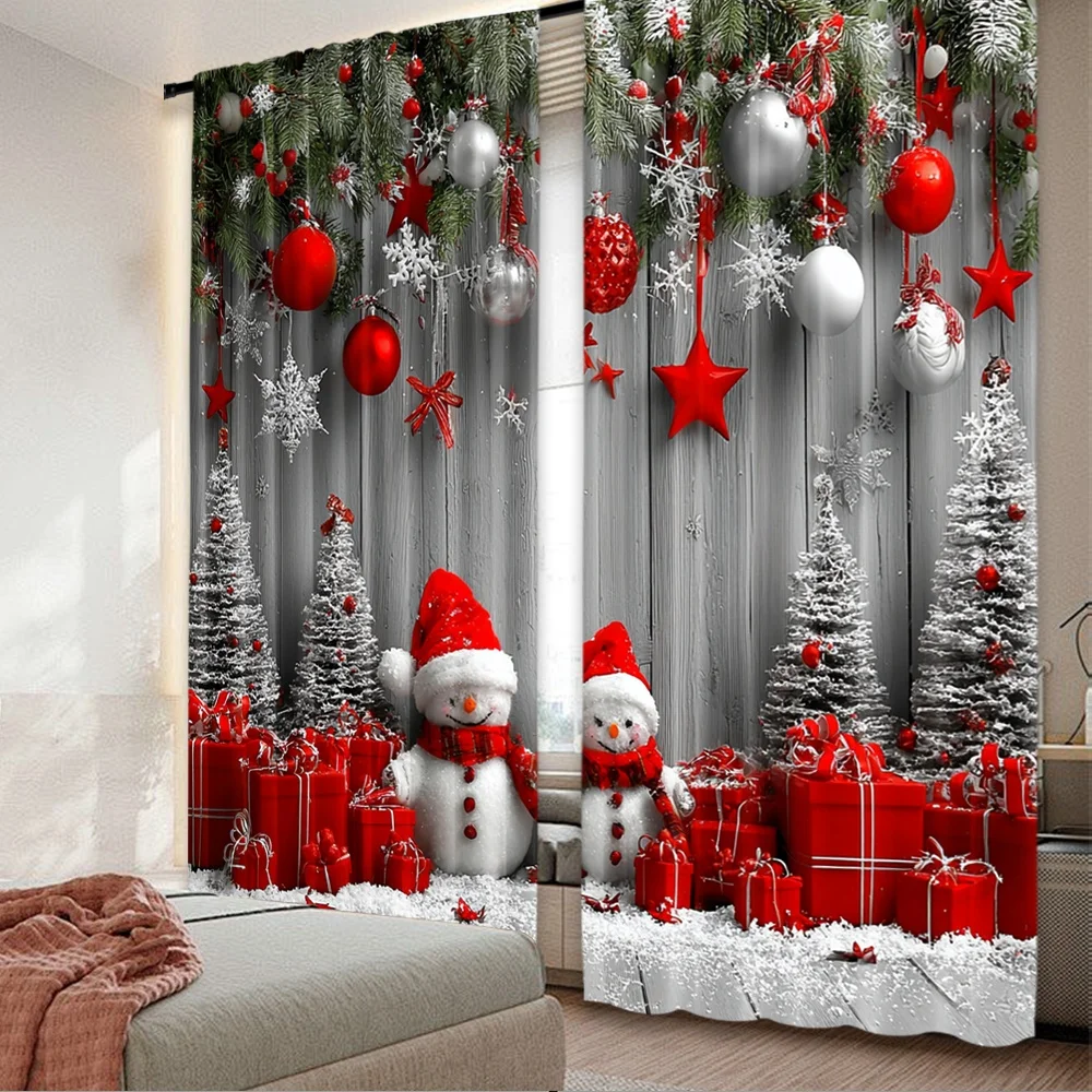 2 Stück 2D-Flachdruck-Vorhänge für frohe Weihnachten, festliche Schneemänner, langlebige Polyesterfaser, Geburtstagsfeier für den Urlaub im Freien