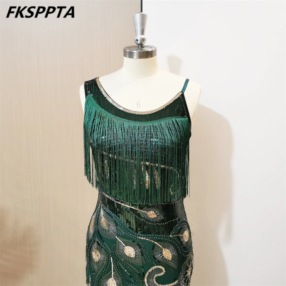 Vestido de noite curto de lantejoulas verde exclusivo para mulheres, bainha assimétrica, vestidos formais de festa, Em estoque, Novo, 2024