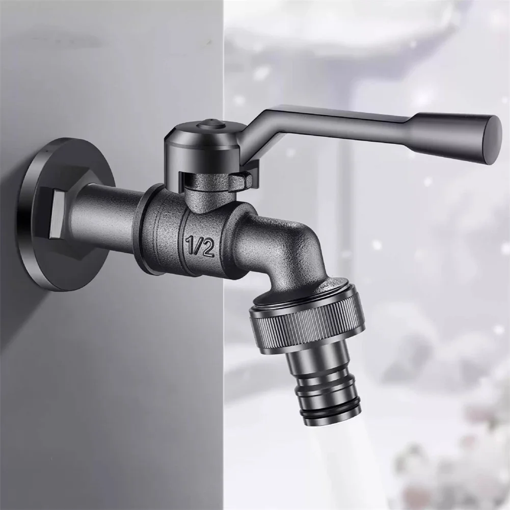 Outdoor Water Tap Faucet 1 Inlet 2 Outlet Garden Hose Faucet  Zinc Alloy Wall Mounted Outdoor Faucet Garden Water Pipe Faucet view 4
