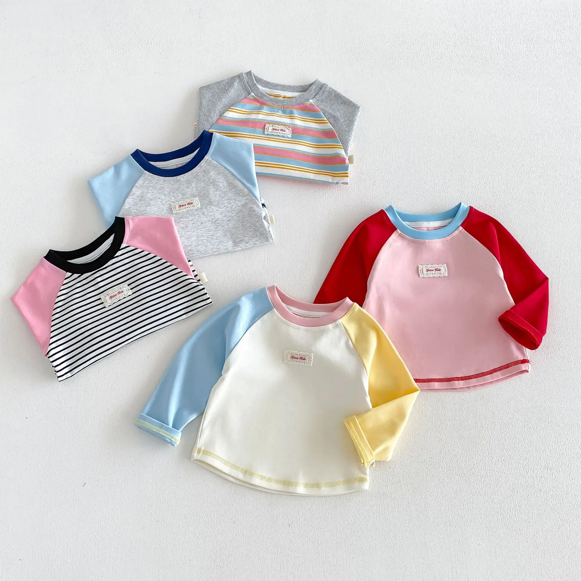 Herbst-Kinder-Langarm-T-Shirt mit Buchstaben-Aufnäher, Streifen und Farbblockierung für Mädchen und Jungen, Weiche Baumwolle Kinderkleidung – Detail 10