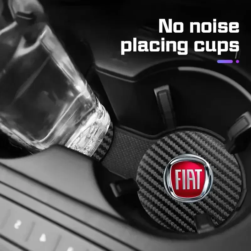 Posavasos Antideslizante para Coche Fiat, Base para Vasos de Fibra de Carbono, Compatible con Fiat 500, Abbas, Panda, 500e, Tipo, Cronos, Accesorios Interiores para Auto