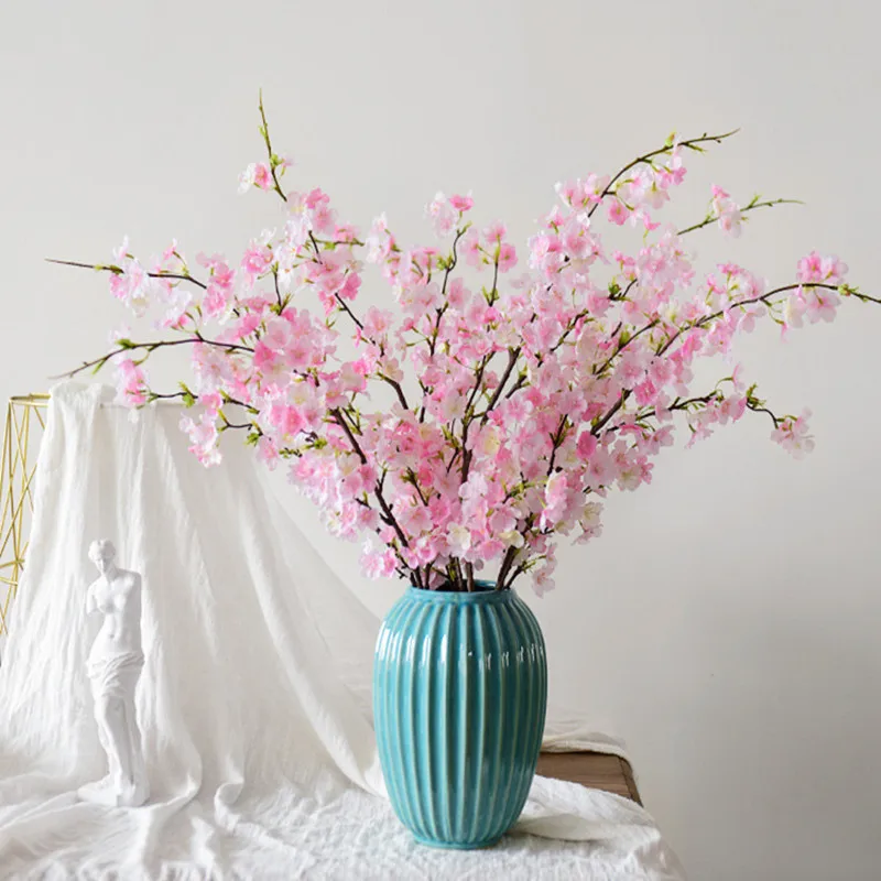 4 Forks/Pcs Upscale Artificial Flower Cherry Blossom 110CM White Pink Garland Bouquet For Home Living Room Wedding Decoration