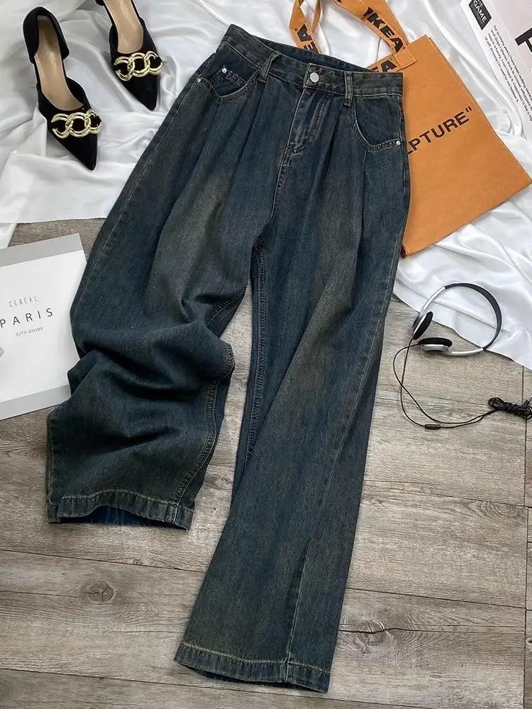 

Retro American Cement ey Men's Jeans Loose Straight Leg Wide Leg Long Pants High Street Trend Spring Autumn Casual Cotton D...