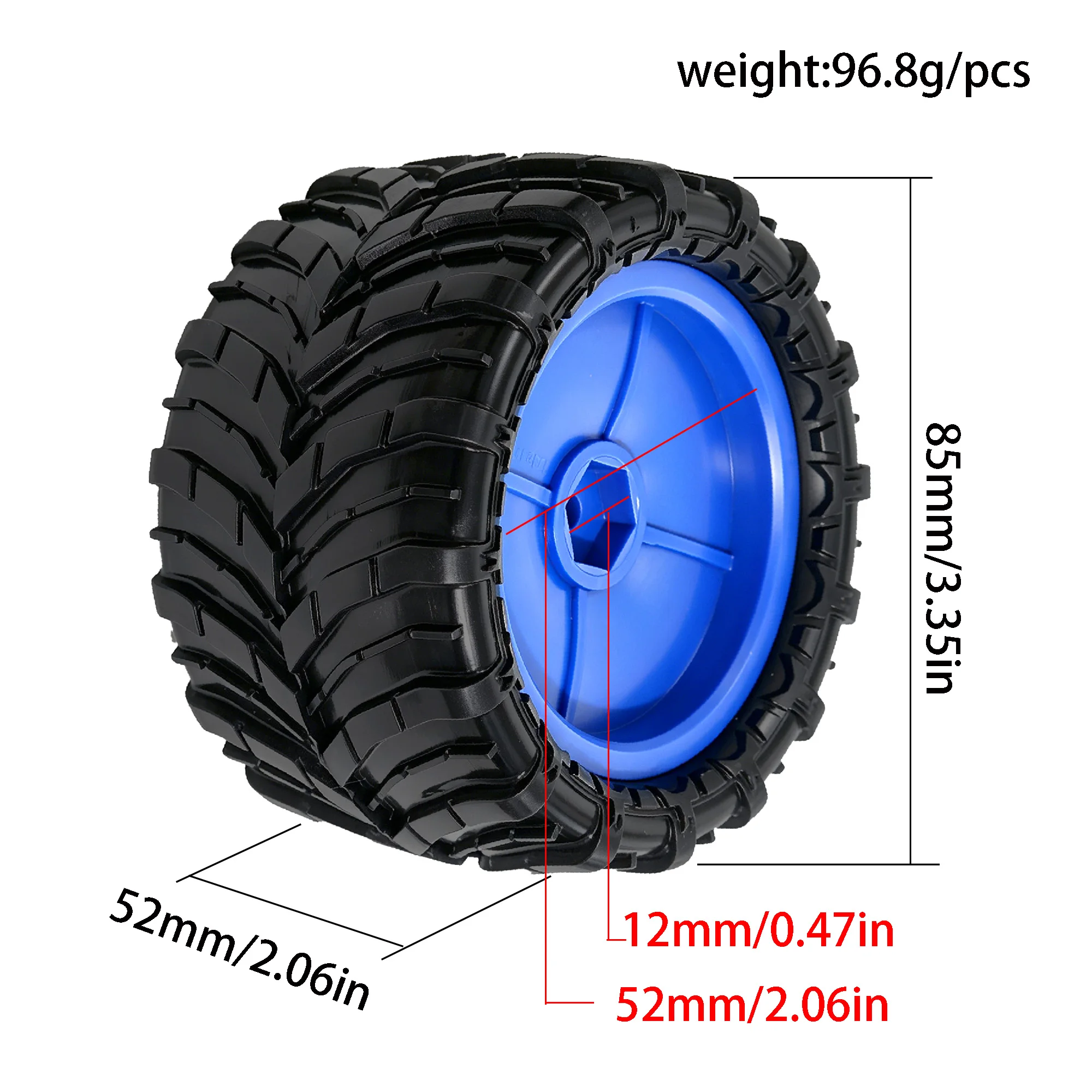 4pcs 85mm Rubber Tires Wheels for ARRMA Quake MINI KRATON MJX 16207 16208 HBX 16889 SCY 16101 16102  TRAXXAS 1/16 SUMMIT E- Revo
