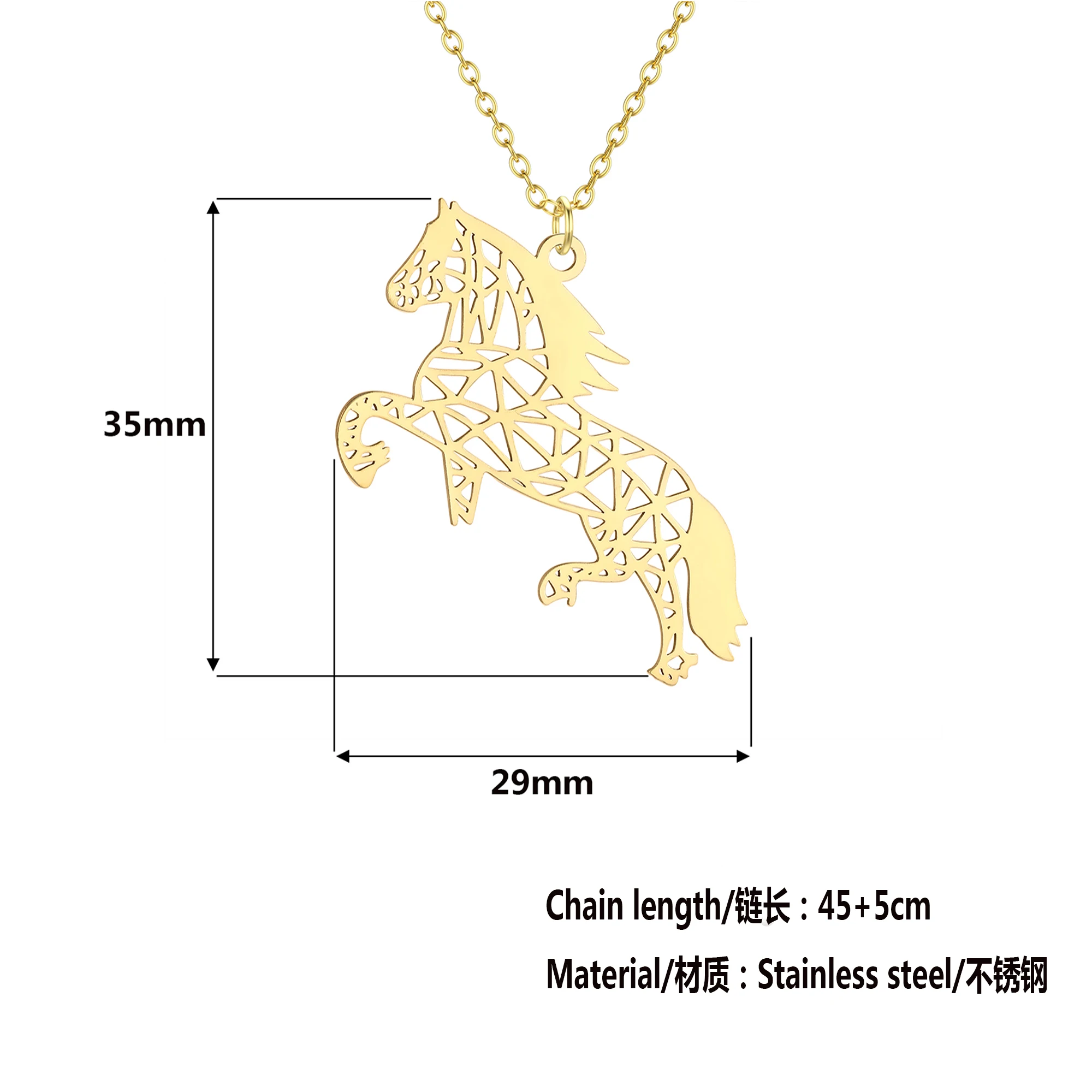 Kinitial Origami Horse Pendant Necklace For Women Jewelry Party Best Gifts Punk Animal Charm Necklace Gift