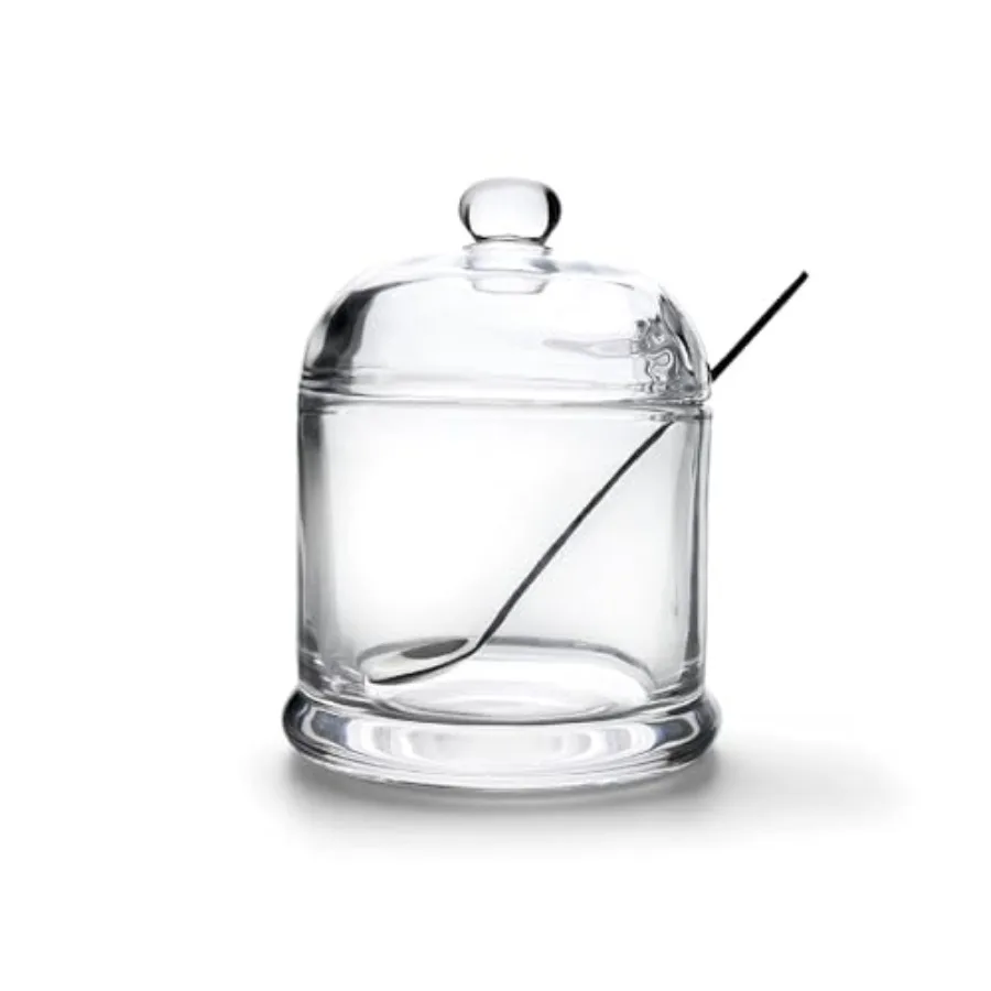 Thick Glass Salt Cellar with Stainless Steel Spoon, Clear Container for Kosher, Sea, Himalayan Salt, Sugar, Pepper, Heavyweight