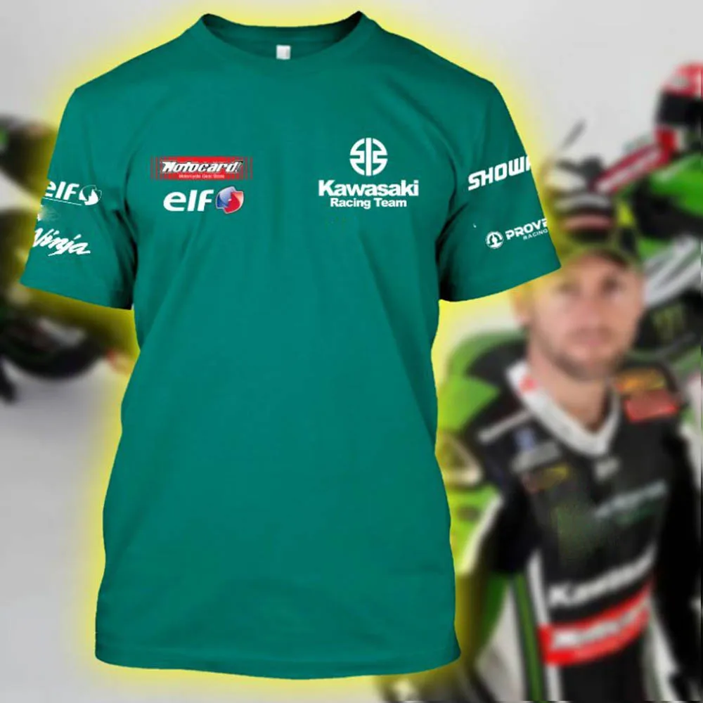 T-shirt girocollo per appassionati di sport estremi all\'aperto per il tempo libero per bambini da uomo Kawasaki estate 2024