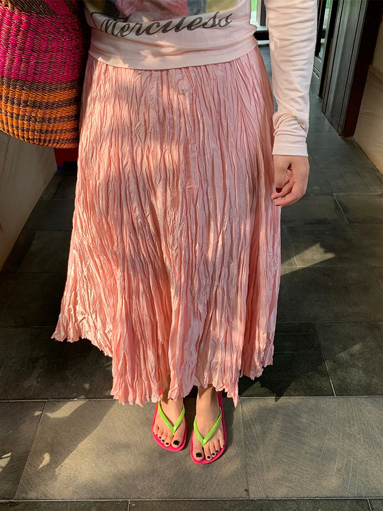 

Розовая юбка трапециевидной формы, женская, новый дизайн 2025, универсальная плиссированная юбка небольшого размера, корейская юбка из полиэфирного волокна