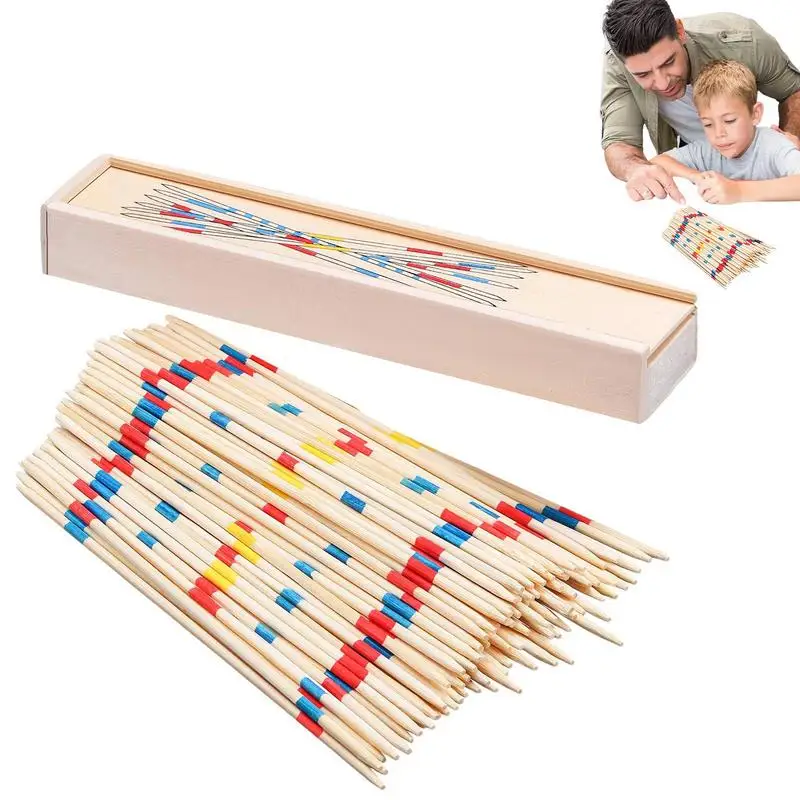 108pcs Traditional Mikado Spiel Pick Up Sticks With Box Multiplayer Game Baby Educational Wooden Board Games Stick Souptoys