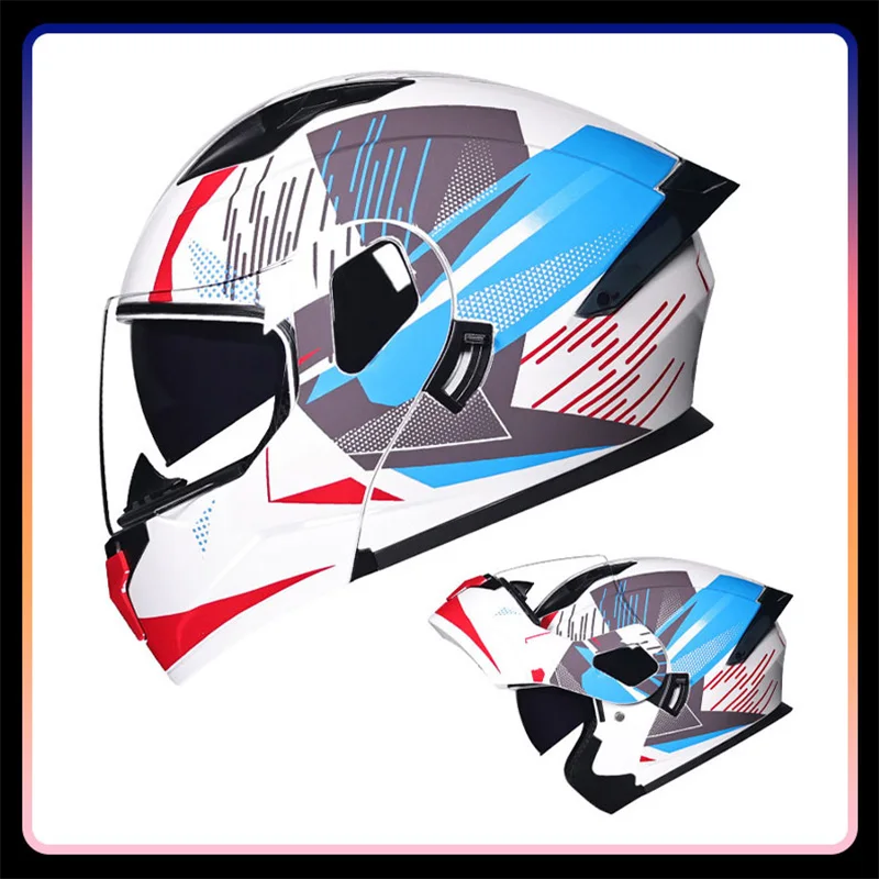 

Men Women Motorcycle Helmets Men Women Flip Up Motorbike Helmet for Modular Scooter Cruiser Moped Double Visor Full Face Helmet