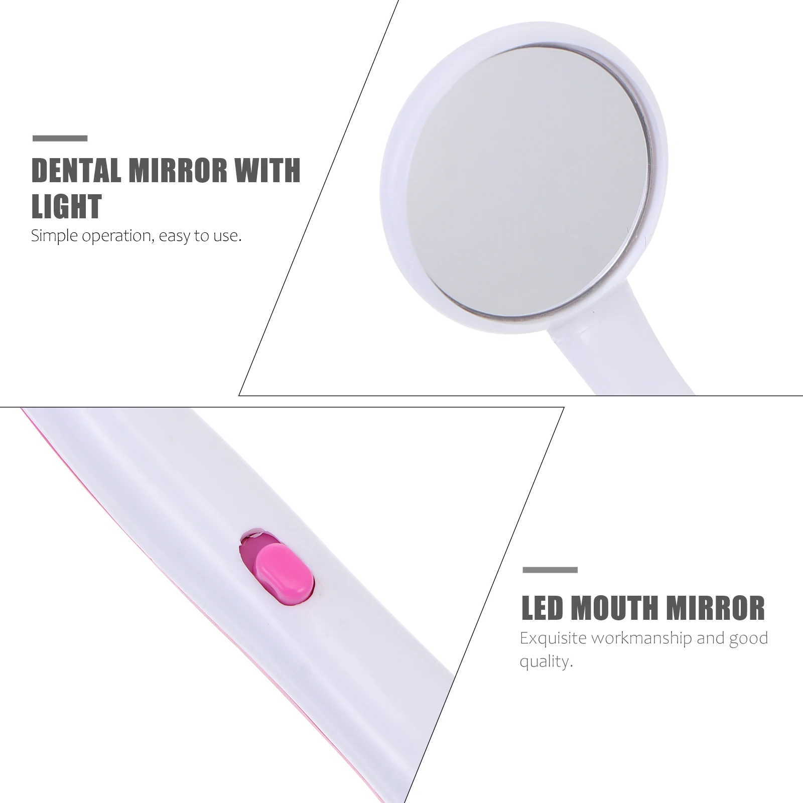 

2pcs LED Oral Mirror Dental Hygiene Tooth Tool Pink Anti-fog ABS Bright Light Mouth Inspection Cleaner