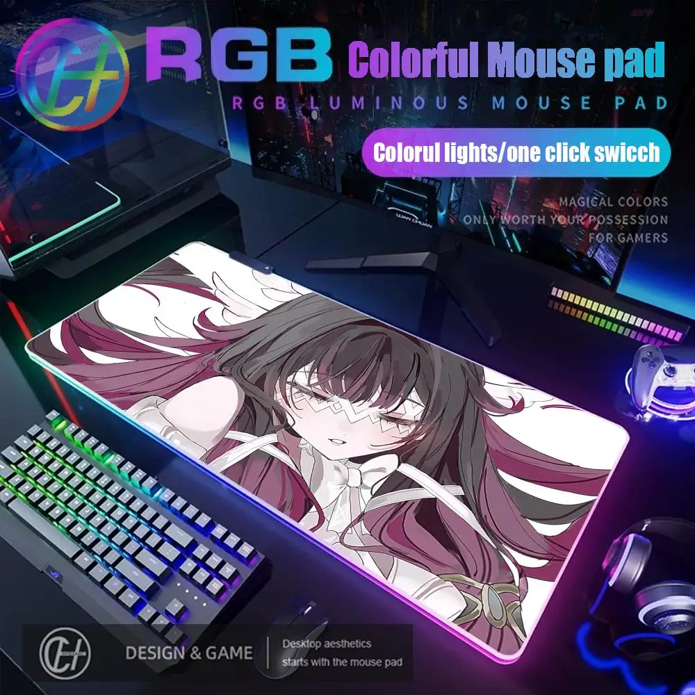 

HYBXAXC HD Printing Pretty Girl Columbina Mouse Pad RGB Gaming Genshin Impact Mouse Pad Desk Mat HD Gamer Large LED Light XXL