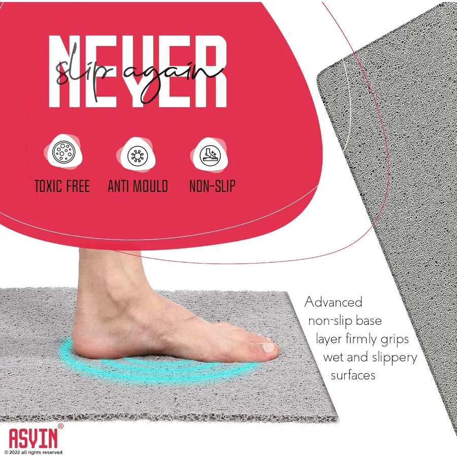 Non-Slip Bath Mat - Soft PVC Loofah Texture, Quick Dry & Phthalate-Free. 24x16 Inch for Shower Tub Safety.