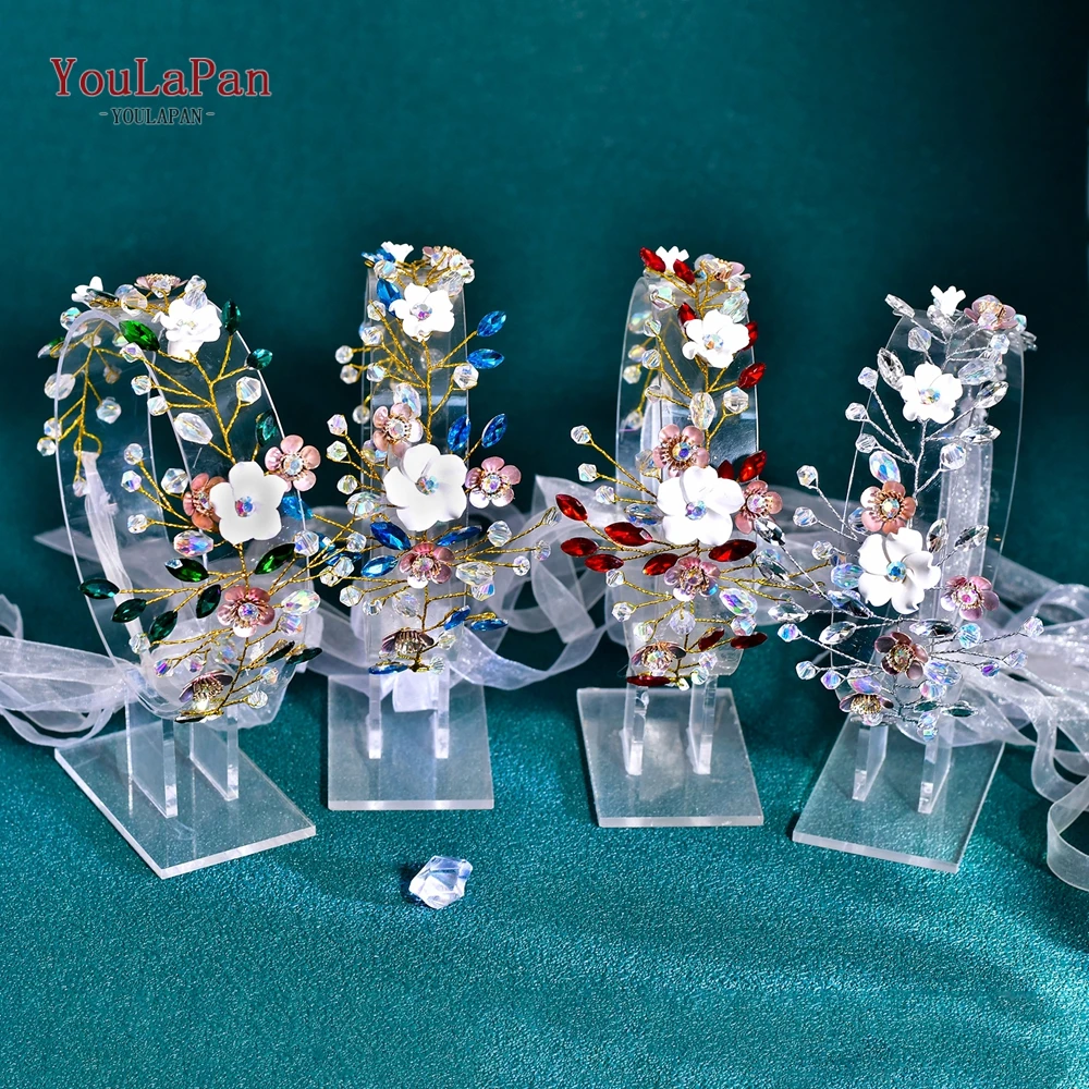 YouLaPan Bride Flower Headwear Shining Wedding Rhinestone Headband Elegant Banquet Party Crystal Headpiece Women Hair Band HP862