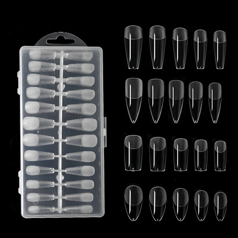 

240Pcs False Nails Semi-Frosted Clear Fake Nail Tips Press on Nails Soak Off Full Cover Nail Capsule for Extension