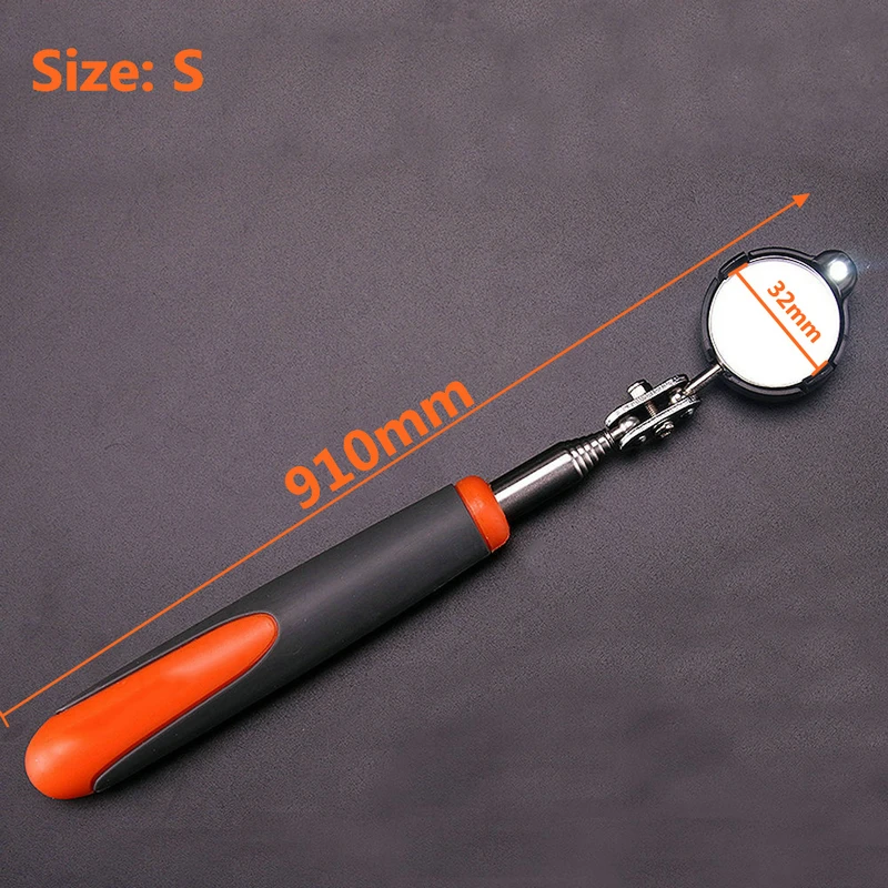 NEW LED Lighted Rectangular Telescoping Inspection Mirror Extending Car Angle View