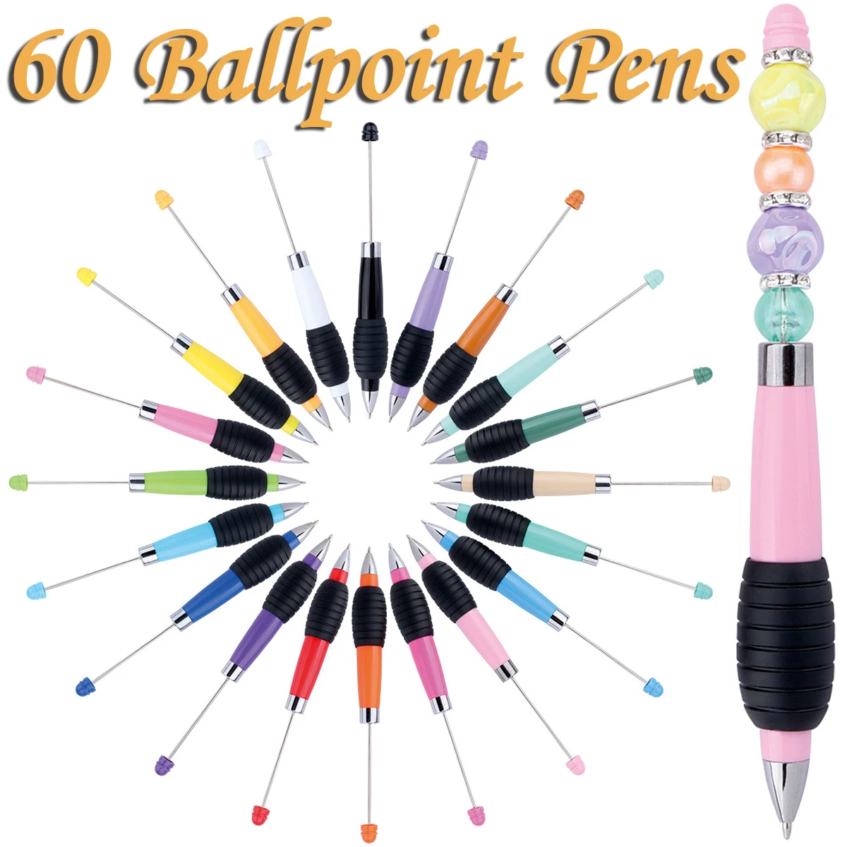 60Pcs DIY Retractable Beading Pen Creative  macaron color retractable rotating beading gift ballpoint pen