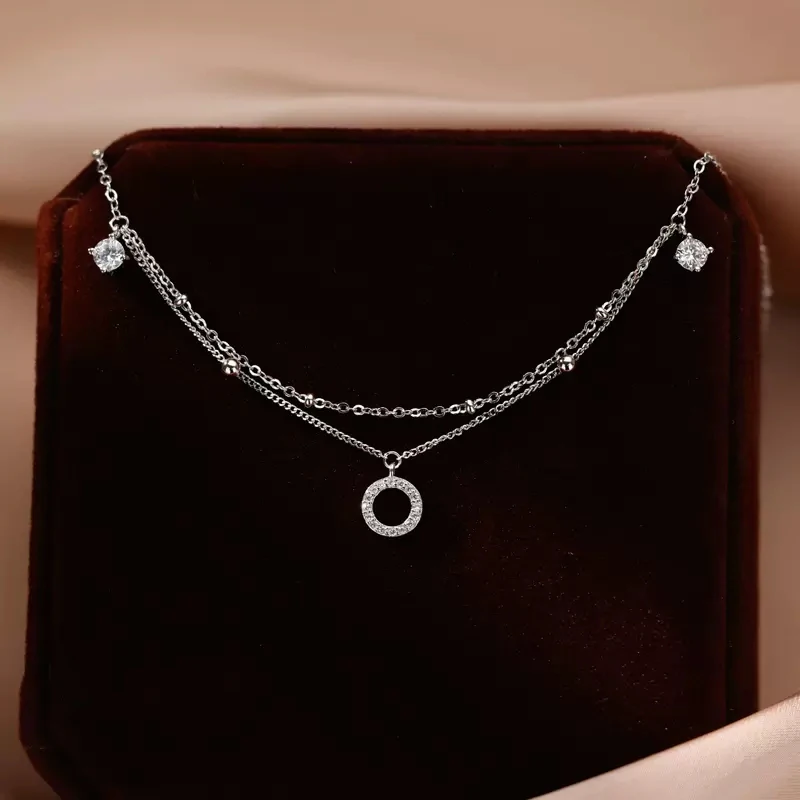 925 Sterling Silver Double Layer Design Foot Chain Tassel Zircon Women\'s Fine Chain Fashion Overlay Exquisite Foot Chain Jewelry