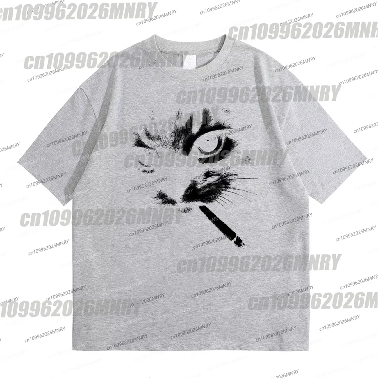 Kid T-shirts Men Women Casual Cotton Vintage T Shirts Funny Meme Cat Face Graphic Men's Oversized T-shirts Cats Lovers Gifts
