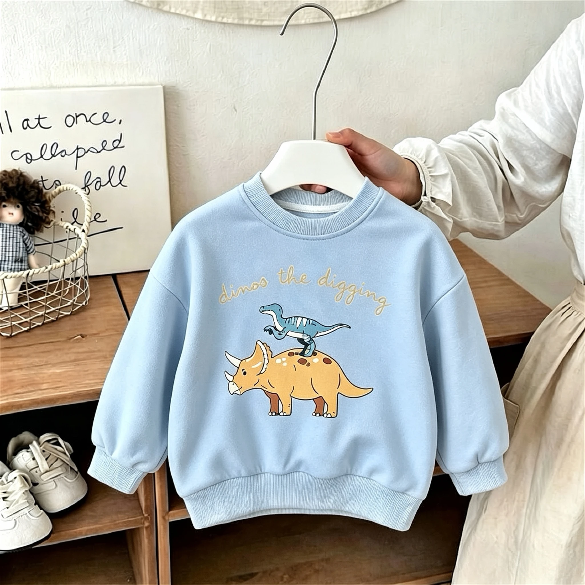 Printed Dinosaur Baby Boys And Girls Autumn Hoodie O-neck Long Sleev Tops Children's Clothes Casual Fashion Kids Sweatshirts New