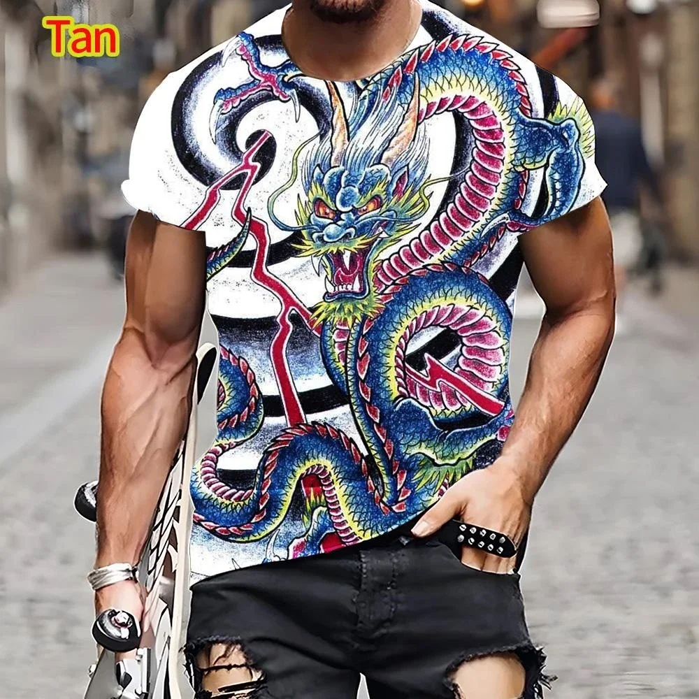 New Fashion Chinese Dragon T-shirt 3D Printing men's Casual Summer Cool Hip Hop Short Sleeve Oversized Top