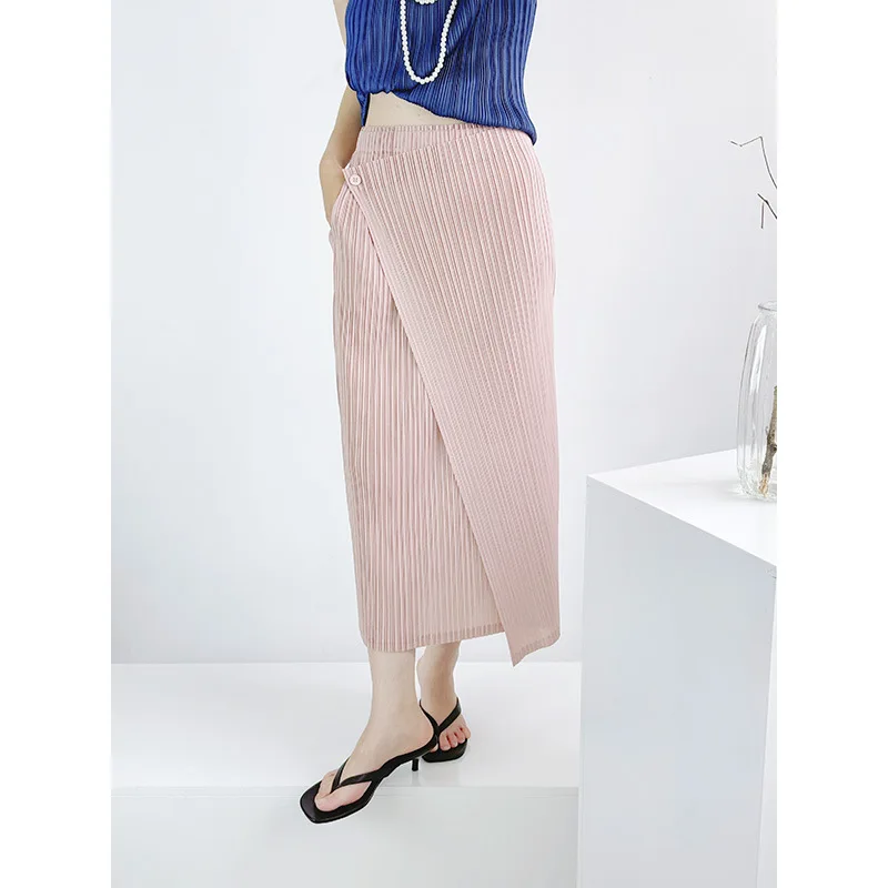 Miyake 2025 Summer New Pleated Straight Skirt Diagonal with Loose Thin Casual Pleated Women's Half-skirt Thin with Elasticity