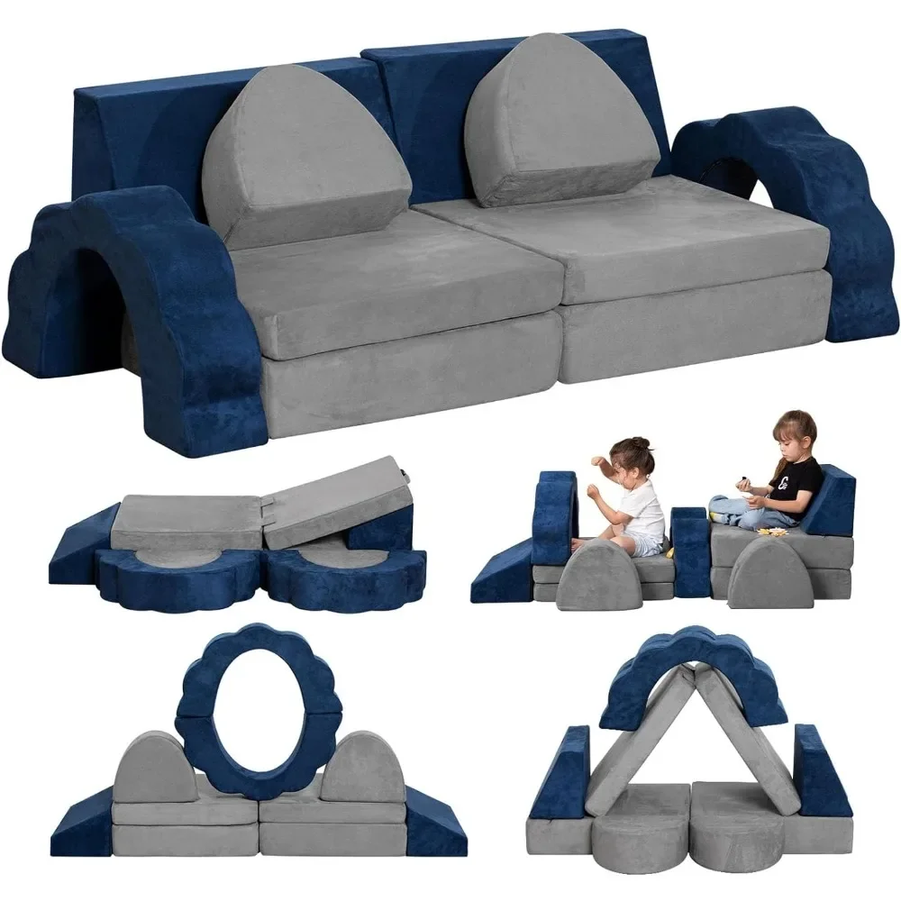 Kids Couch 10pcs, Modular Kids Play Couch, Sectional Sofa for Playroom Bedroom, Convertible Toddler Couch for Creative Children