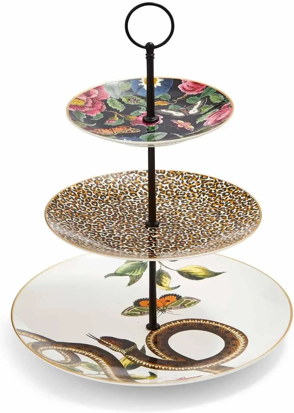 

3-Tier Fine China Cake Stand with Unique Motifs, Dessert & Pastry Serving Tray for Parties