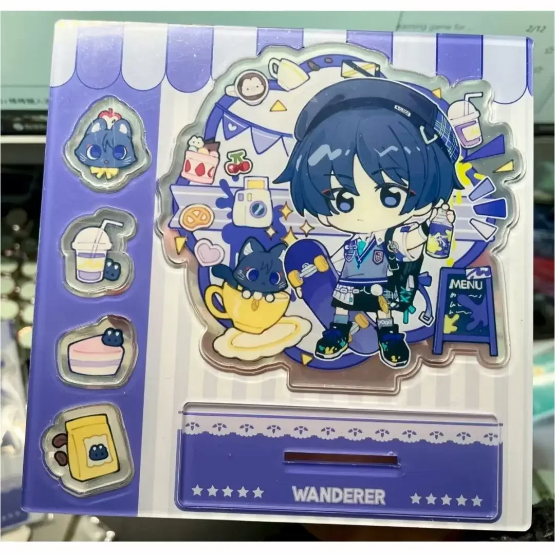 Anime Genshin Impact Wanderer Scaramouche Coffee Shop Acrylic Figure Stand Model Plate DIY Desk Decor Standing Sign Ornaments