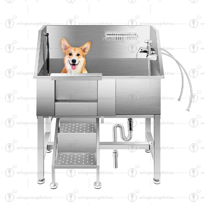

Stainless Steel Pet Bath Tub, Dog Washing Sink for Large Dogs, Professional Pet Grooming Bath Pool