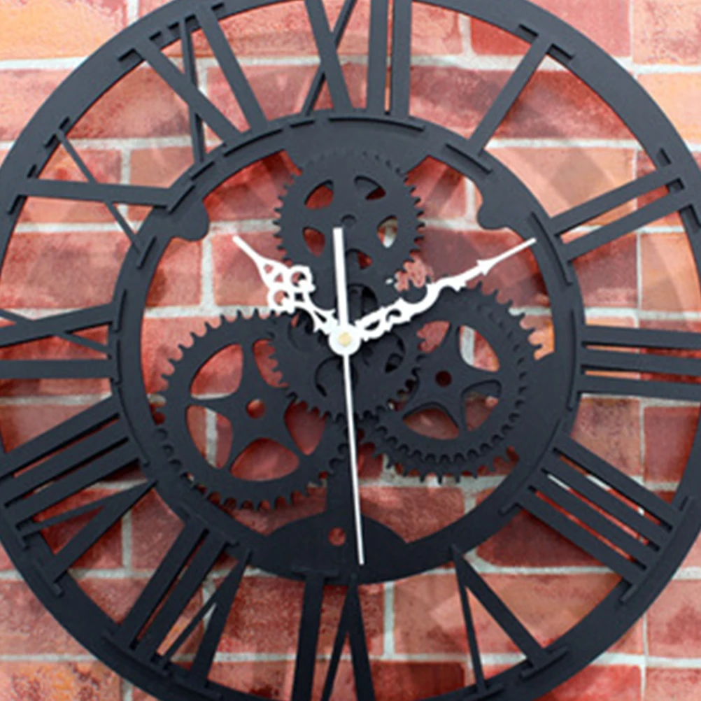 

Retro Wall Clock Silent Design for Bedroom Living Room Office High Precision Movement Decorative Gear Clocks Modern Black
