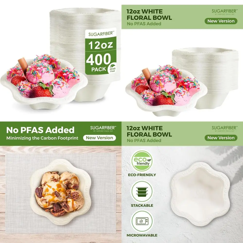 

Eco-Friendly Sugarcane Bagasse Bowls - 12oz Disposable Floral White Paper Bowls, Natural and Biodegradable for Sustainable Livin