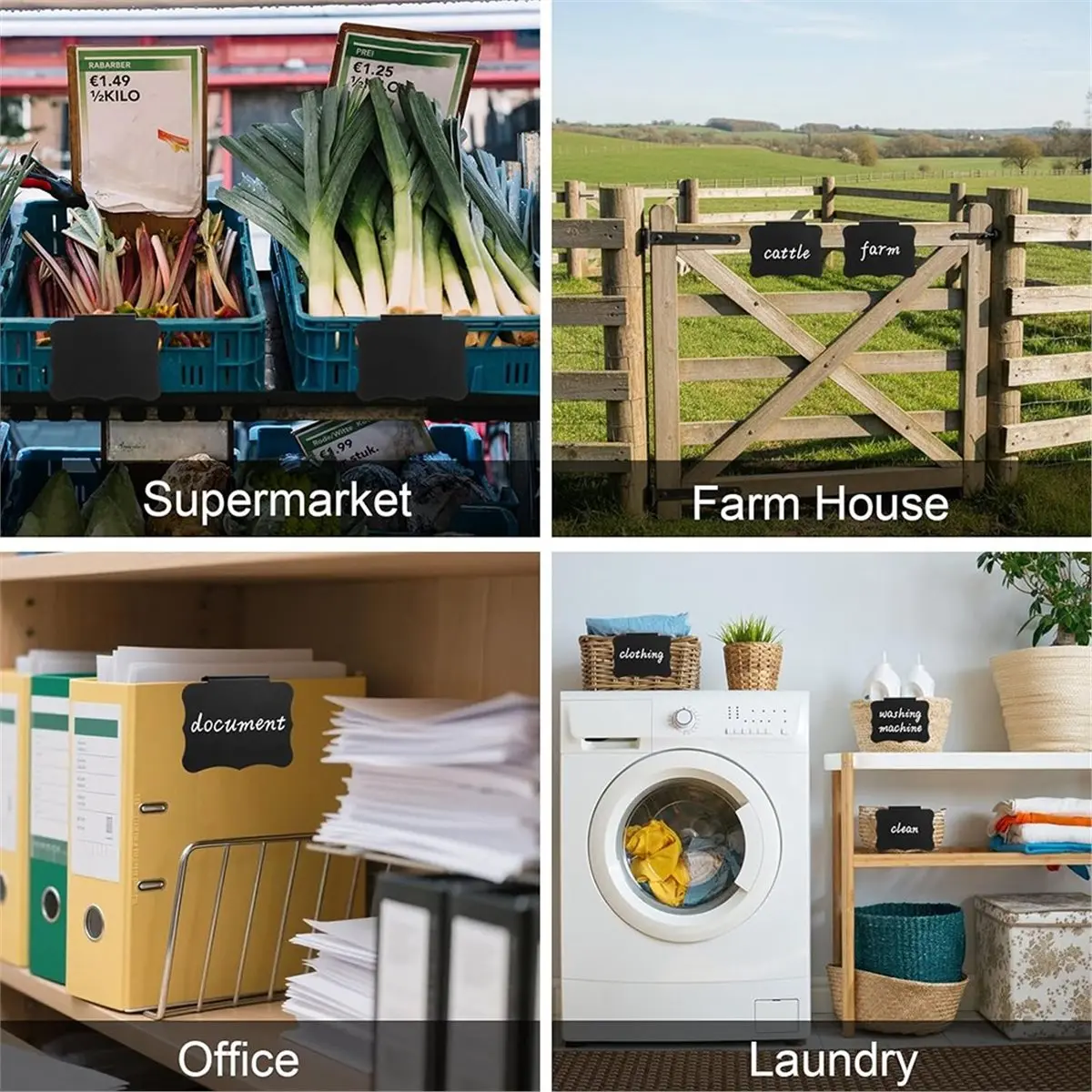 12-Pack Black PVC Basket Labels for Storage Bins, Clip-on, Reusable, Erasable for Home and Office Organization