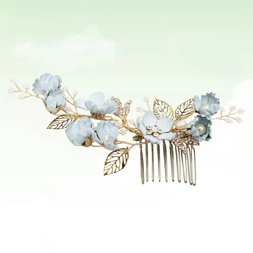 ブルーフラワークリスタルブライダルヘアコームウェディングヘアアクセサリー花嫁用ゴージャスなヘッドドレスプロムパーティー特別な機会に