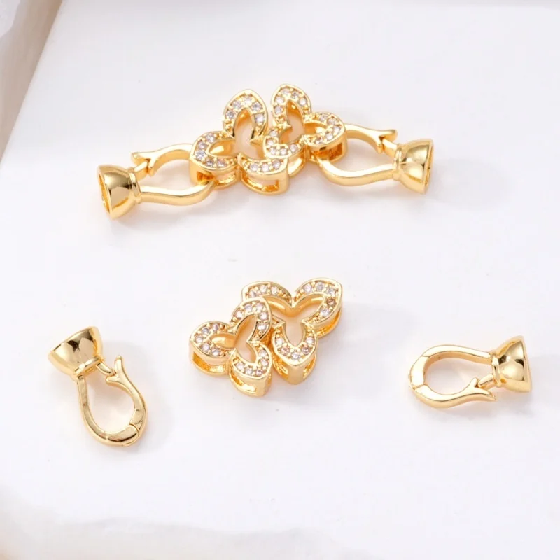 1 Piece Pearl Necklace Bracelet Connecting Buckle Inlaid with Zircon Trileaf Flower DIY Jewelry Making Material Accessories