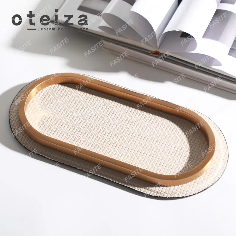 Simple European oval metal leather tray storage tray, home sample room pad, storage tray