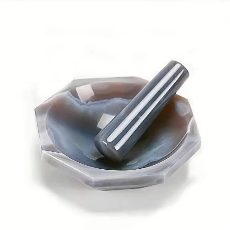 

Natural Agate Mortar and Pestle Set l Crusher Spice Grinder for Lab Grinding Herb Bowl Pesto Powder Food Safe